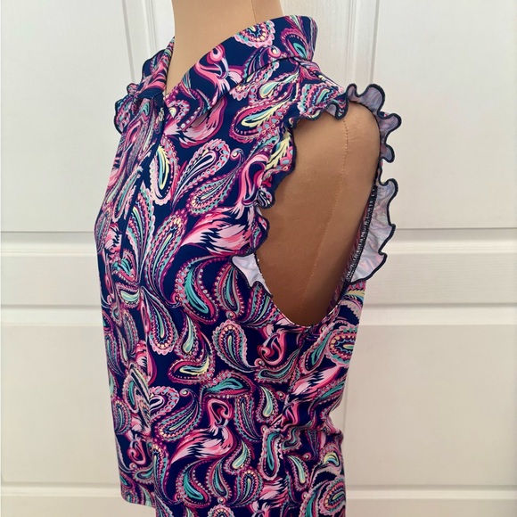 18 Birdies Sleeveless Zip Polo Top | Vibrant Paisley Print | EUC Size M - Picture 4 of 11